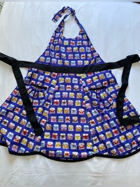 Blue Vintage VW Camper Print Halter Apron with Pockets